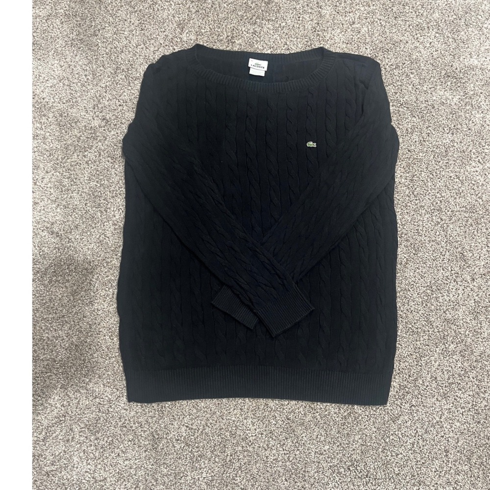 Lacoste Mens Black Cable Knit Cotton Pullover Sweater Size 48 (US XL)